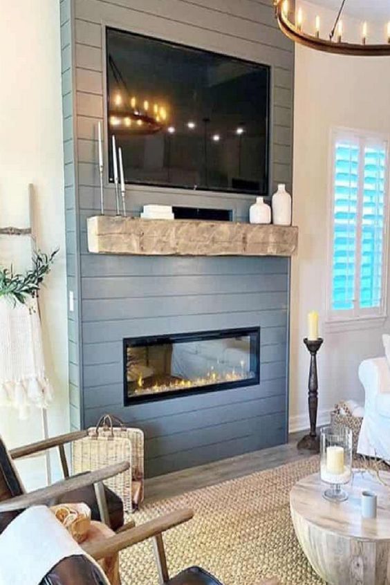 Shiplap Electric Fireplace Ideas With Tv Above