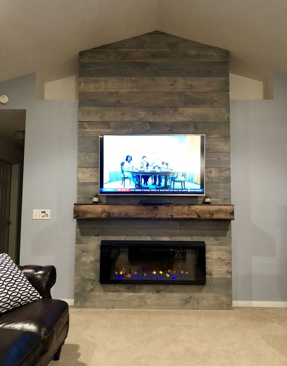 Rustic Electric Fireplace Ideas With Tv Above