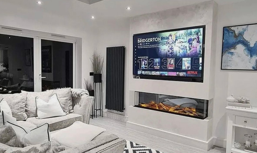 electric fireplace ideas with tv above