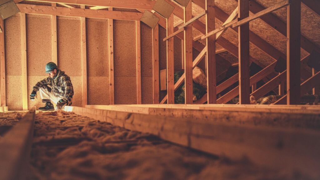 What Do Inspectors Look For In The Attic - Inspector Wearing Blue Polo Checking The Attic