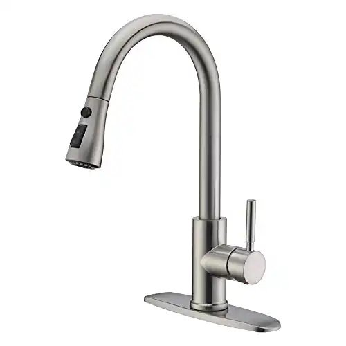 Wewe Single Handle High Arc Brushed Nickel Pull Out Kitchen Faucet