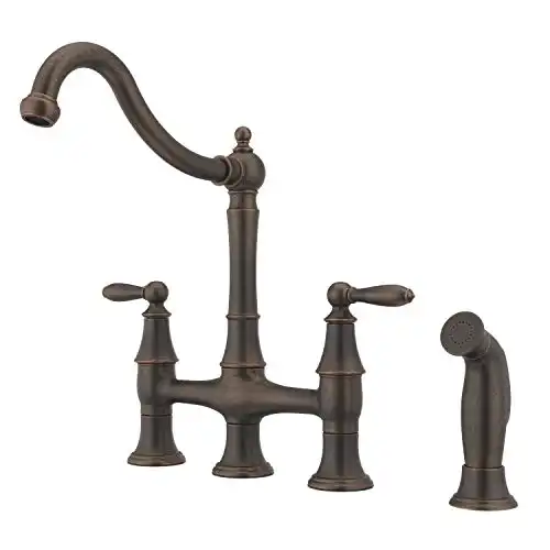 Pfister F-031-4Cou Courant Bridge Kitchen Faucet With Side Sprayer In Rustic Bronze