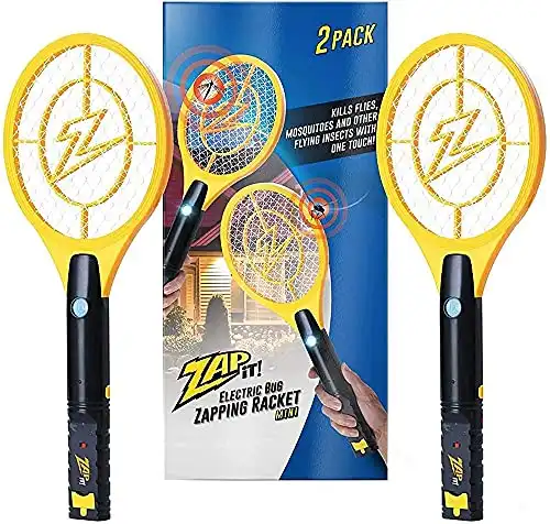 Zap It! Electric Fly Swatter Racket &Amp; Mosquito Zapper - High Duty 4,000 Volt Electric Bug Zapper Racket - Fly Killer Usb Rechargeable Fly Zapper Indoor Safe - 2 Pack