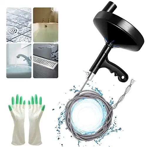 Drainsoon Auger 25 Foot, Plumbing Snake Drain Auger Sink Auger Hair Clog Remover, Heavy Duty Pipe Snake For Bathtub Drain, Bathroom Sink, Kitchen And Shower, Snake Drain Cleaner Comes With Gloves