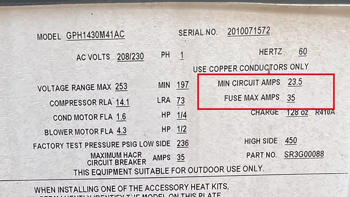 Hvac Minimum Breaker Size