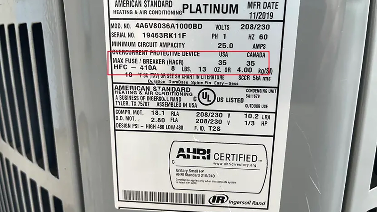 Maximum Breaker Size Heat Pump